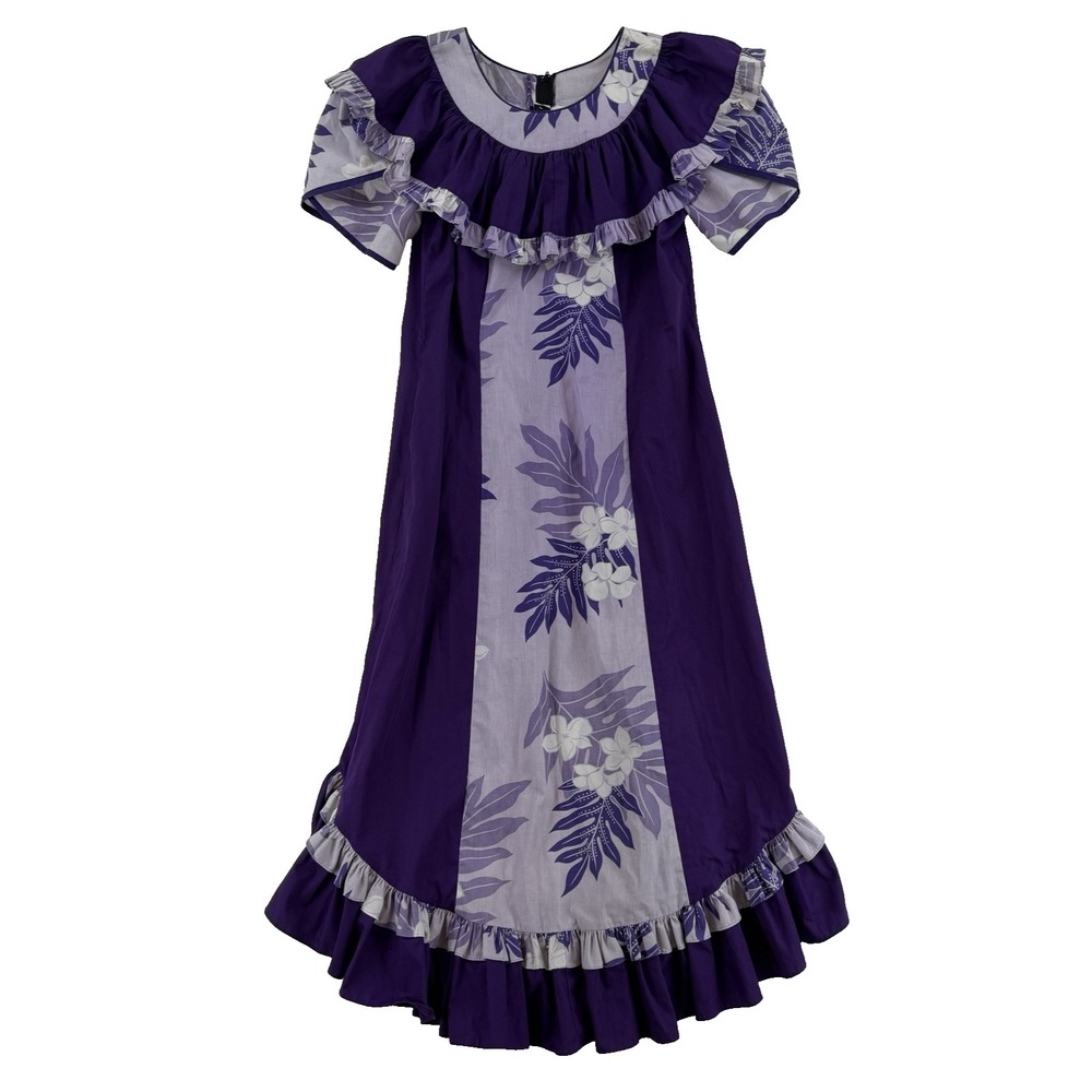 RM Hawaii Muumuu‎ Dress Womens Small Purple Floral Midi Ruffle Aloha Midi USA